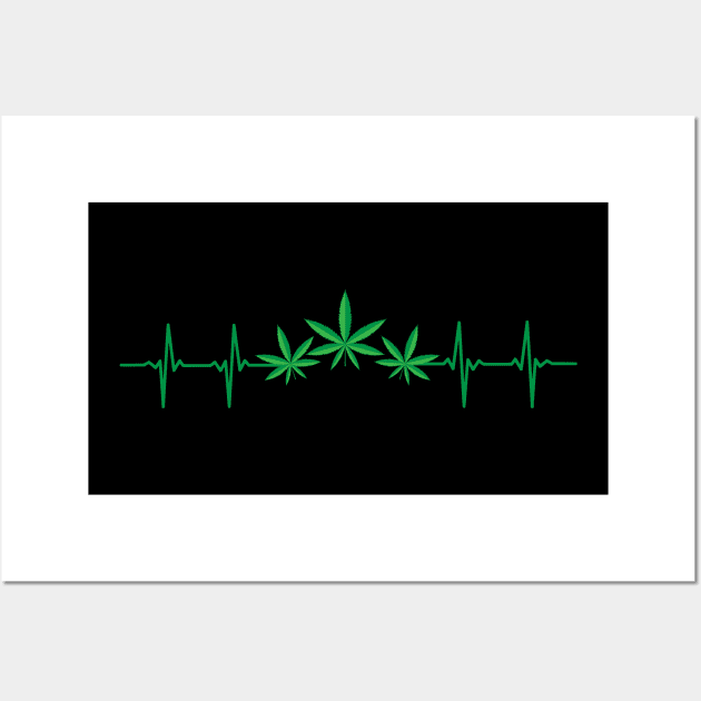 420 Weed Lover Heartbeat Line With Cannabis Leaf Wall Art by DefineWear